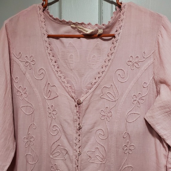 Soft Surroundings Women Dress Size Medium Embroidered Lace boho Button Dusty Ros - Picture 5 of 16